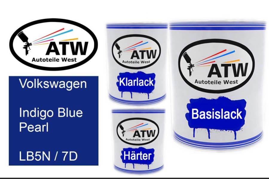 Volkswagen, Indigo Blue Pearl, LB5N / 7D: 1L Lackdose + 1L Klarlack + 500ml Härter - Set, von ATW Autoteile West.